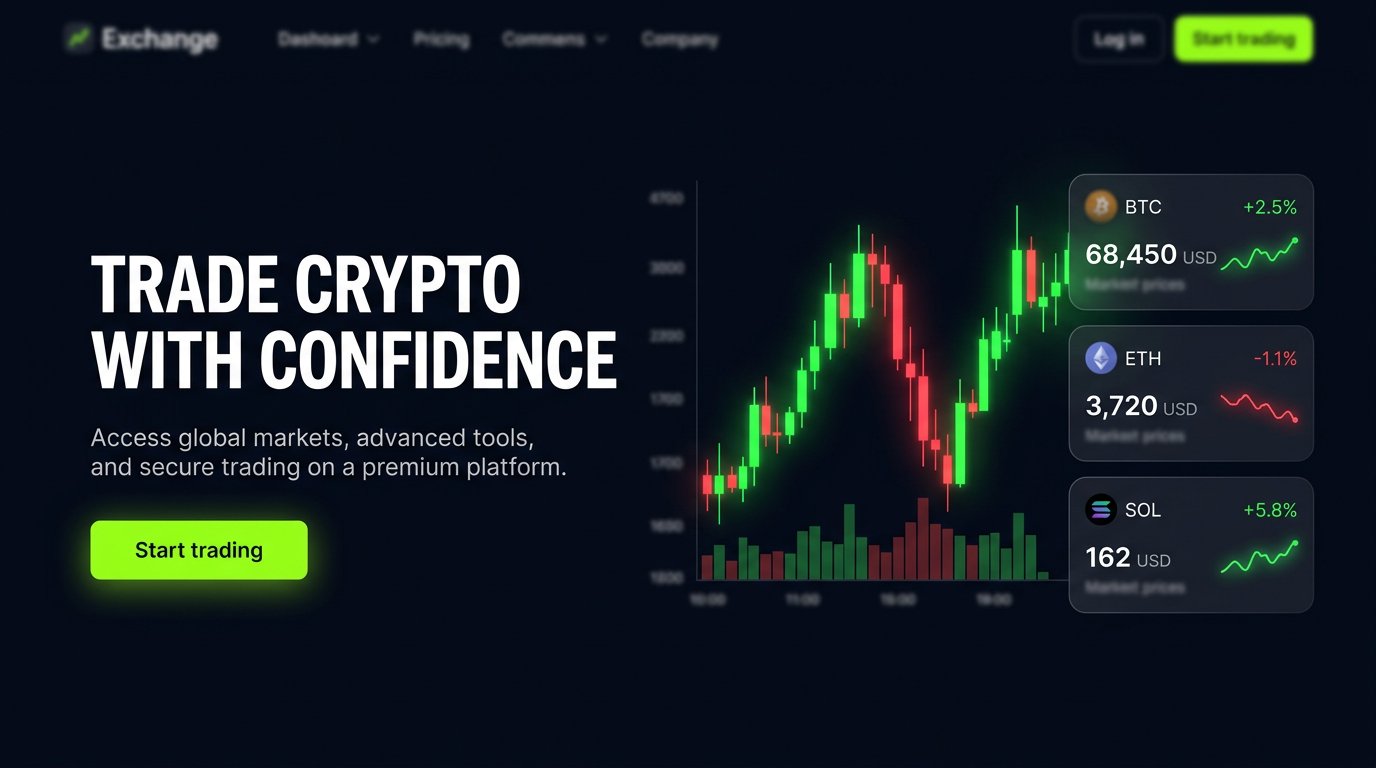 AI-generated crypto & exchange mood imagery for this fictional design sample